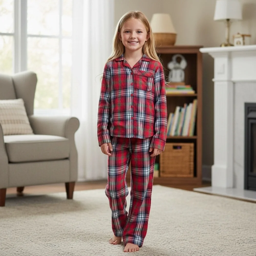 Plaid Red and Gray Kids Pajama Set